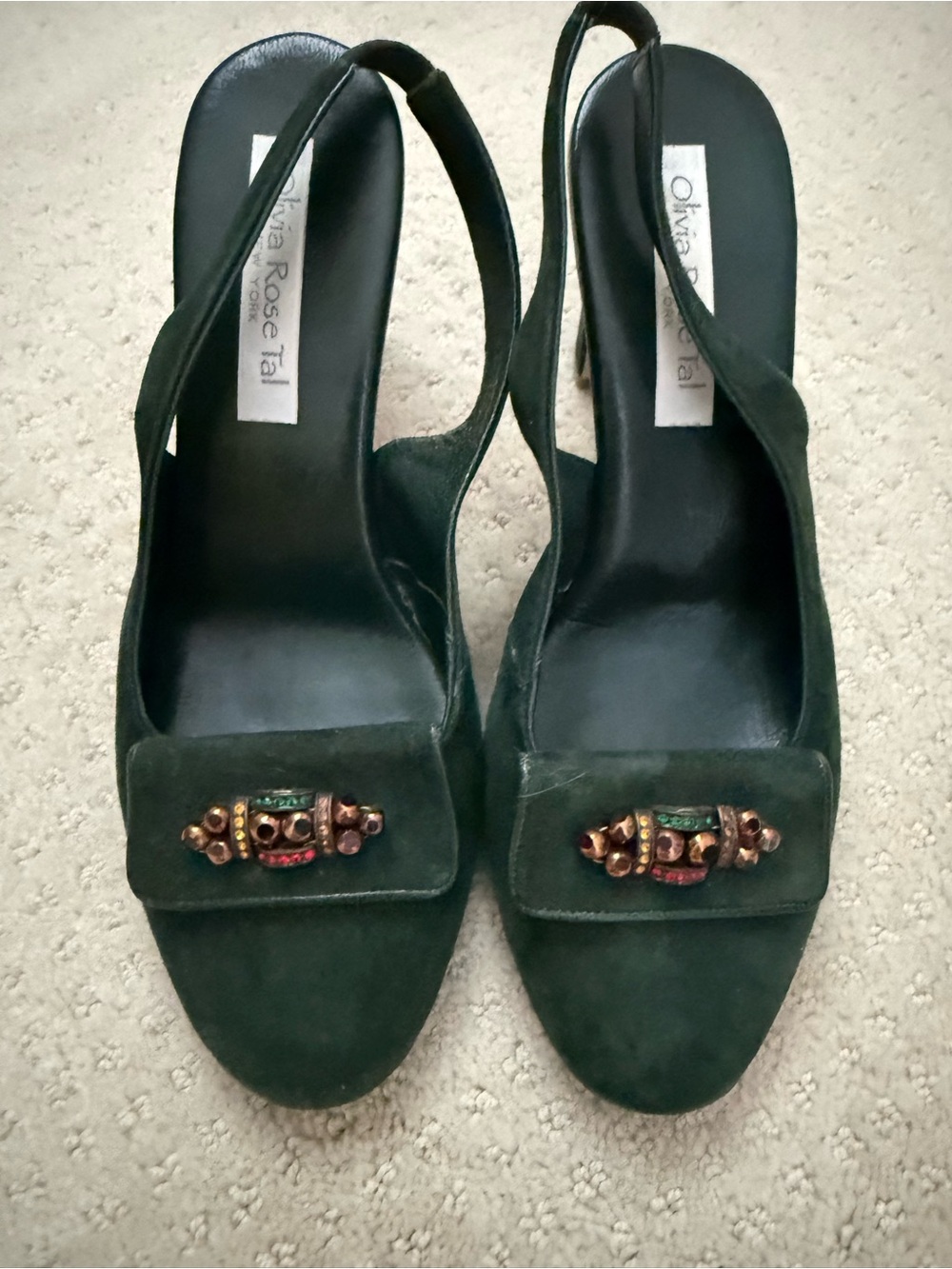 Olivia Rose Tal 1893 royal green suede Slingbacks Vintage styling